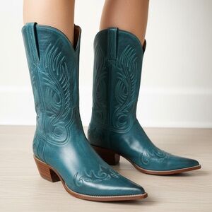 Teal Heeled Boots for Women